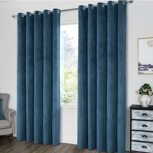 Home Curtains Otto Geometric Pattern Soft Velour Thermal Interlined 45w x 72d" (114x183cm) Dark Teal Eyelet Curtains (PAIR)