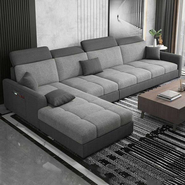 Luxury Wooden Sofa Set Design Modern Living Room Straight L Shaped Smart Sofa Bed with Storage